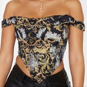 Black Print Woven Corset